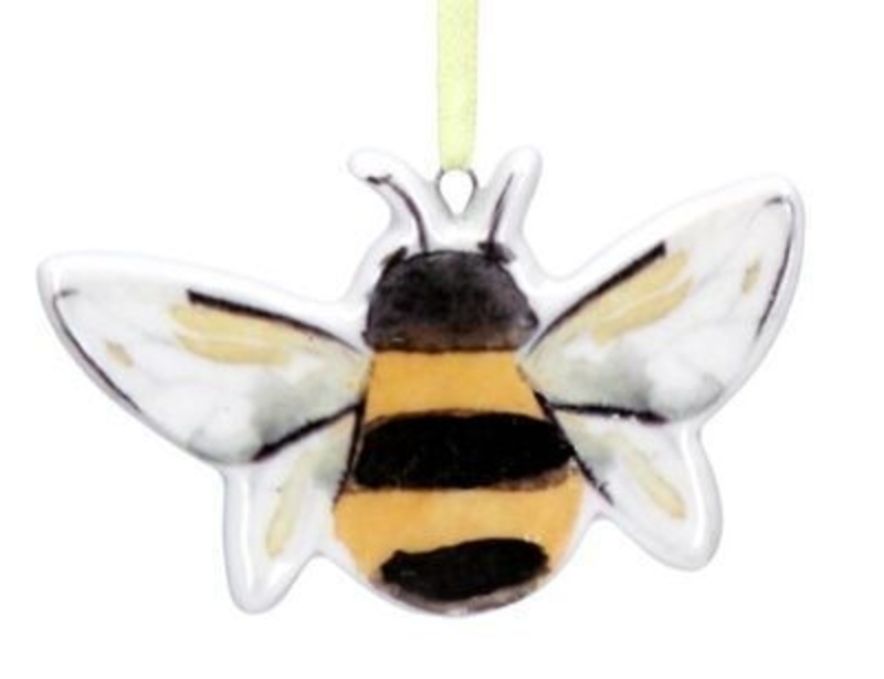 Ceramic hanging decoration in the shape of a bee. The perfect addition to your home for Easter and Spring. By Gisela Graham.